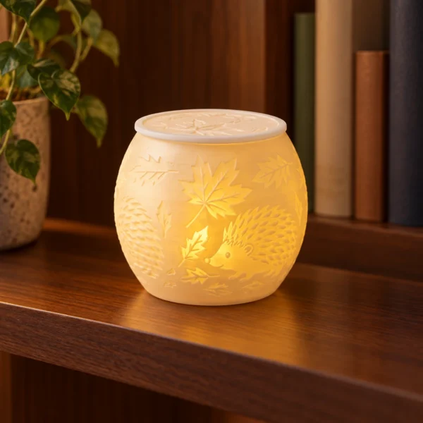 Kapaklı Yaprak ve Kirpi Desenli Mumluk (Pilli Tealight)