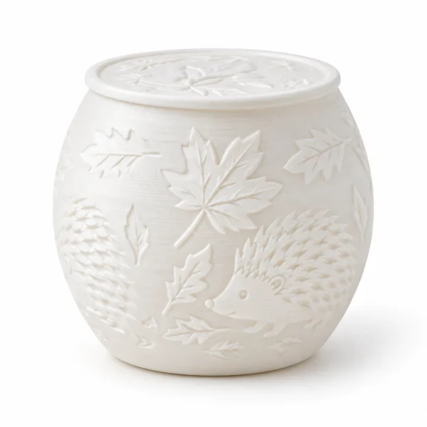 Kapaklı Yaprak ve Kirpi Desenli Mumluk (Pilli Tealight) sade fonda
